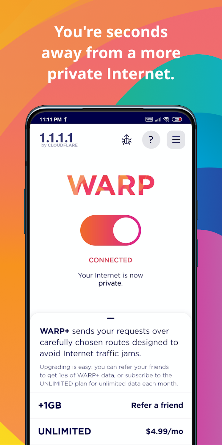 1.1.1.1 + WARP (Premium, Unlimited WARP+) screenshot 2